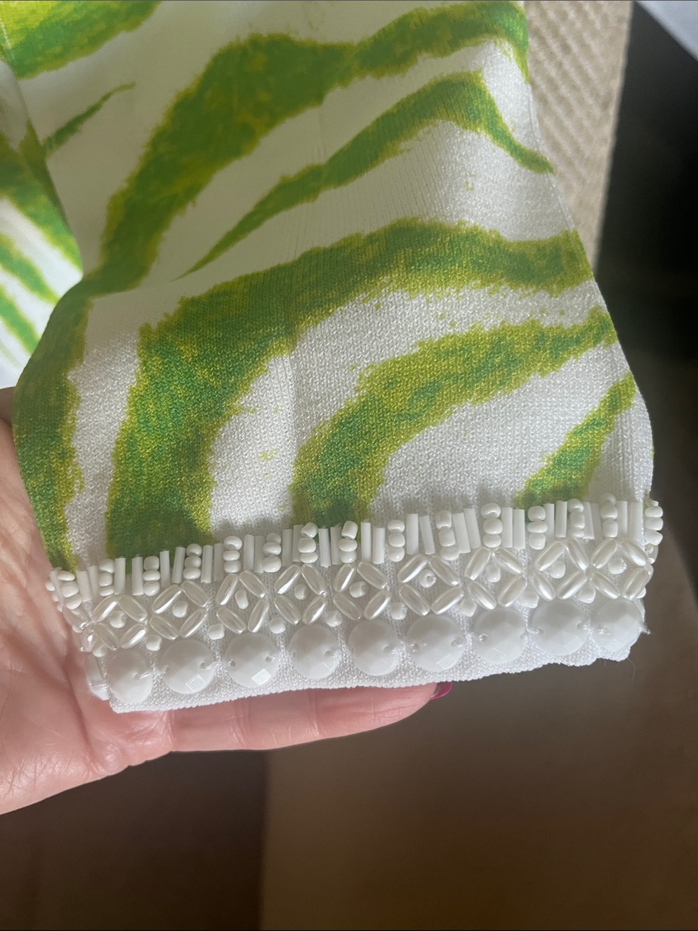 berek White and Lime Green Zebra-Print Cardigan and tank with Beaded Trim - Picture 3 of 9